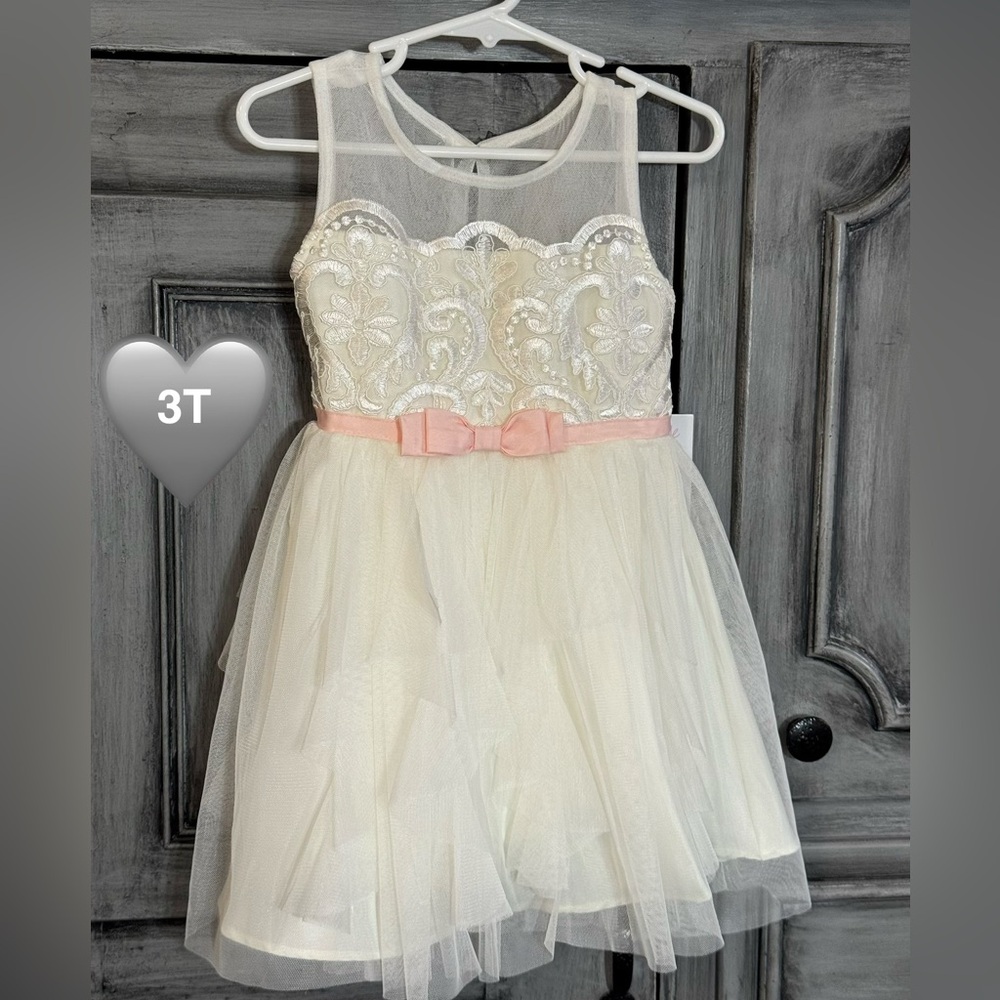 Elegant Cream and Pink Girls Dress